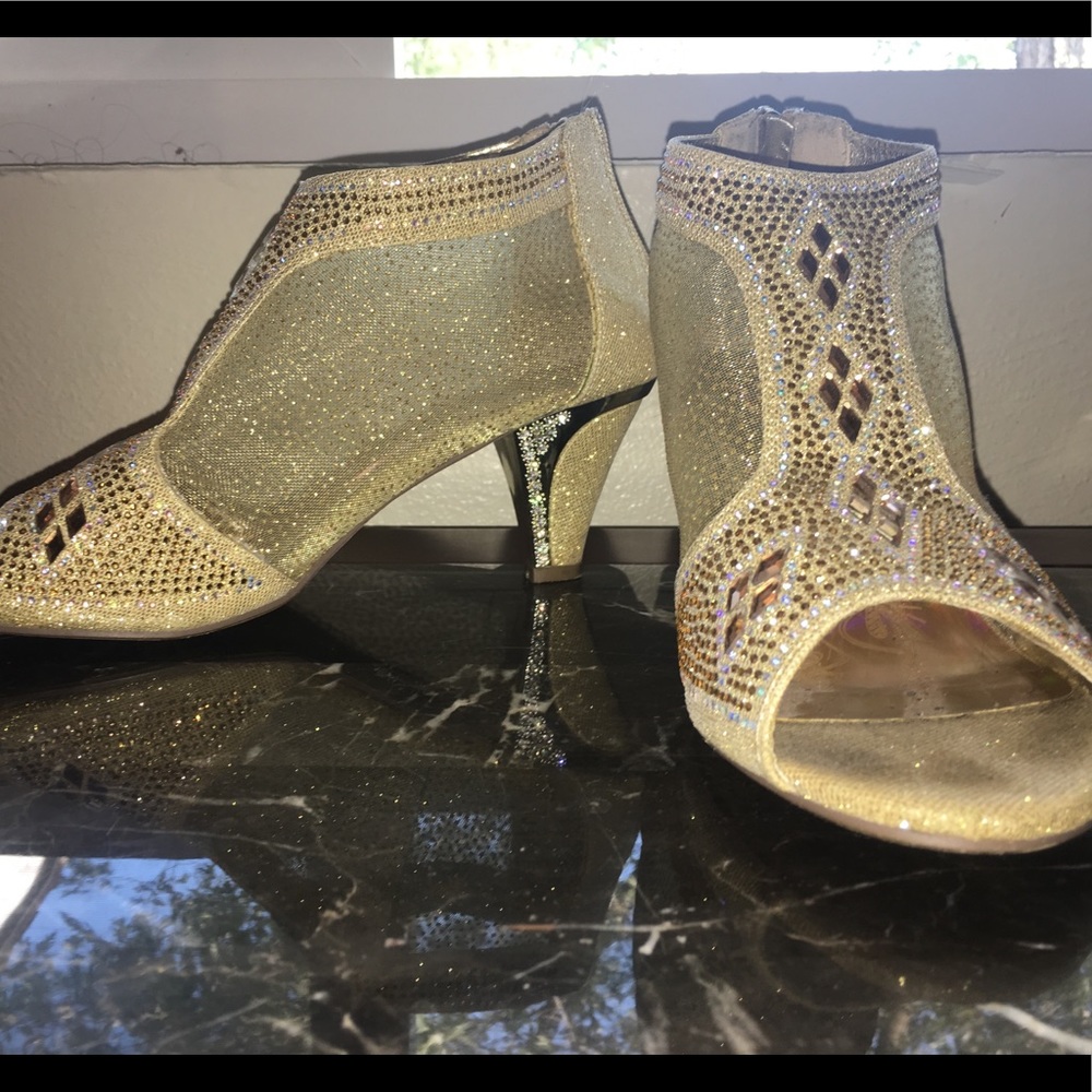 Gold rhinestone low heels. Worn only once!